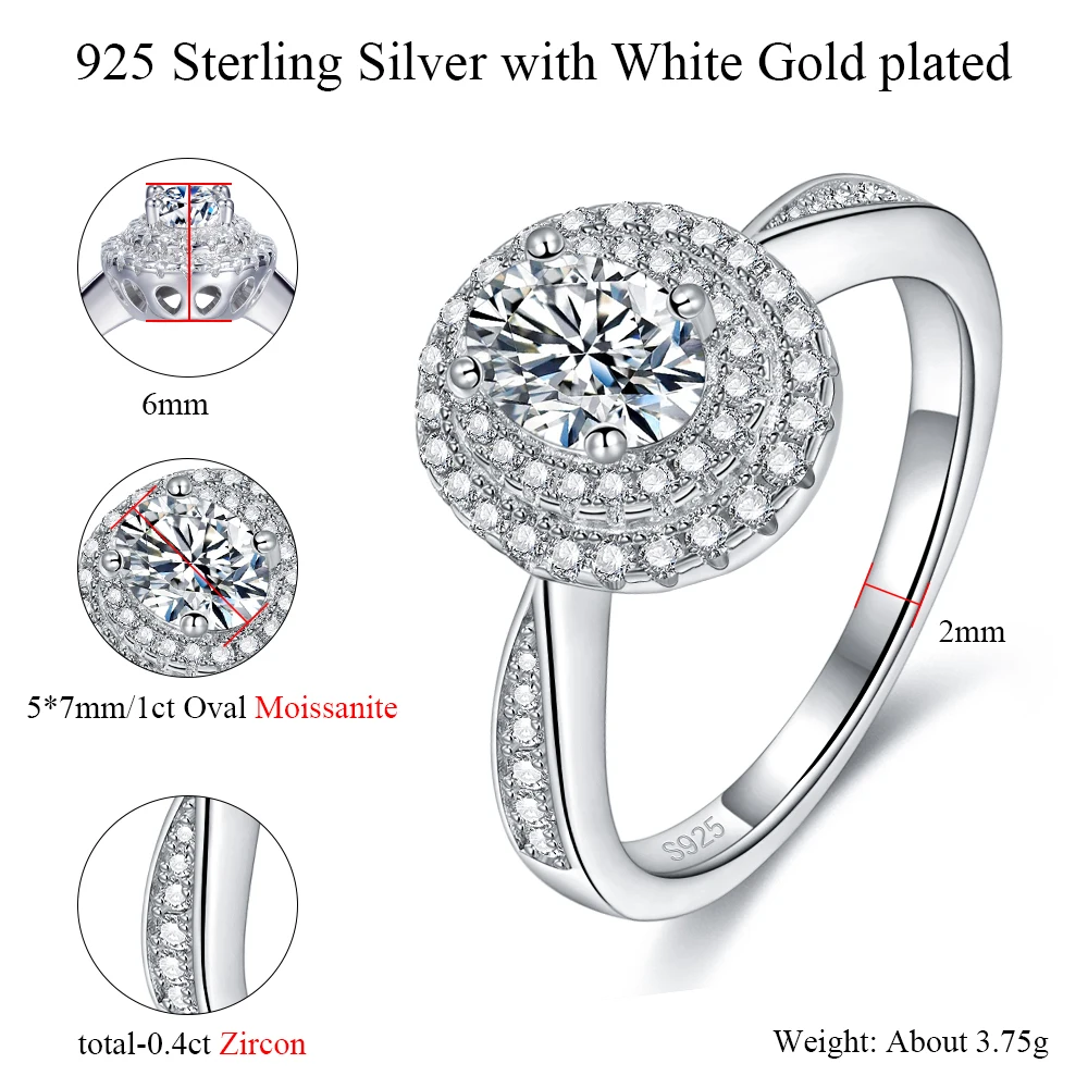 M-JAJA halo moissanite anel de noivado para mulher 925 prata esterlina 1ct corte oval d vvs1 laboratório diamante casamento banda jóias