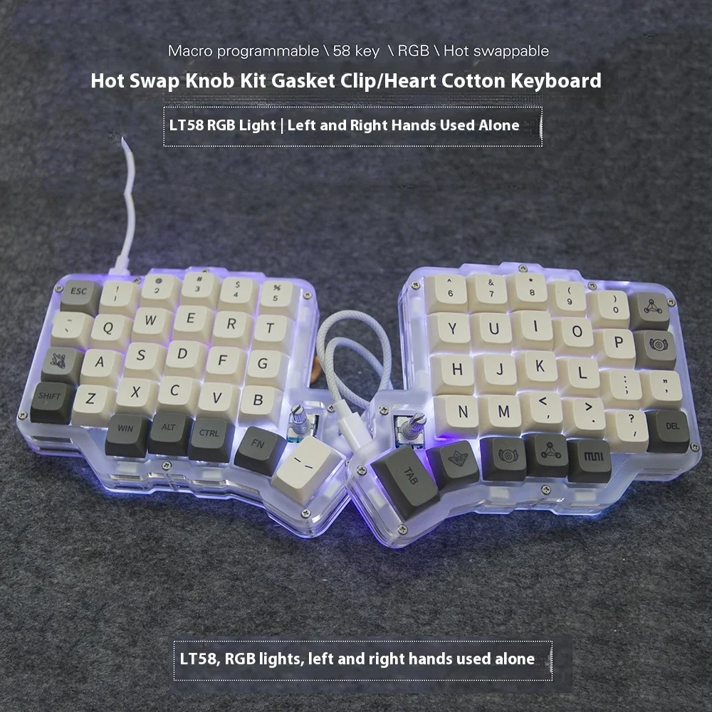

Split Mechanical Keyboard Kit 58 Keys Hot swap PC With Knob Customize Positioning Board Gasket Support VIAL PC Gamer Accessories