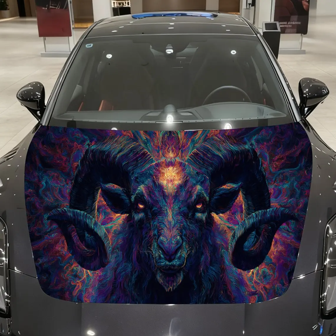 

Psychedelic Horned Beast Print car hood stickers, waterproof self-adhesive, scratch resistant, easy to stick, durable car PVC st