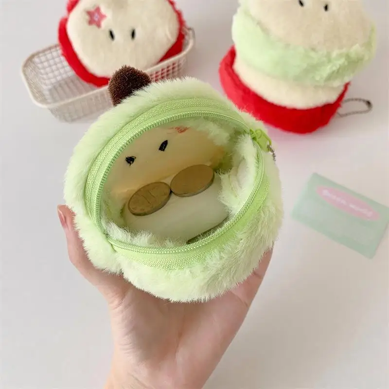 Cartoon Cute Apple Plush Coin Purse Keychain Pendant Portable Storage Bag Backpack Charm Sweet Bag Hanging Ornaments Girly Gifts