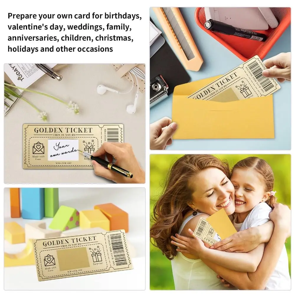Scratch Off Ticket Golden Ticket Scratch-off Card Raffle Gift Surprise Concert Ticket with Envelope Party Favor Cinema Voucher view 2