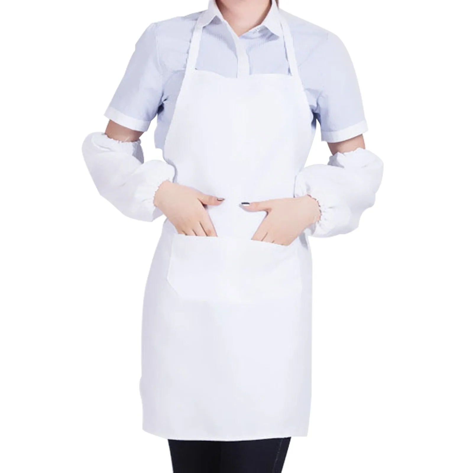 1/3pcs White Kitchen Aprons for Woman Men Chef Work Apron for Grill Restaurant Bar Shop Cafes Beauty Nails Studios Uniform