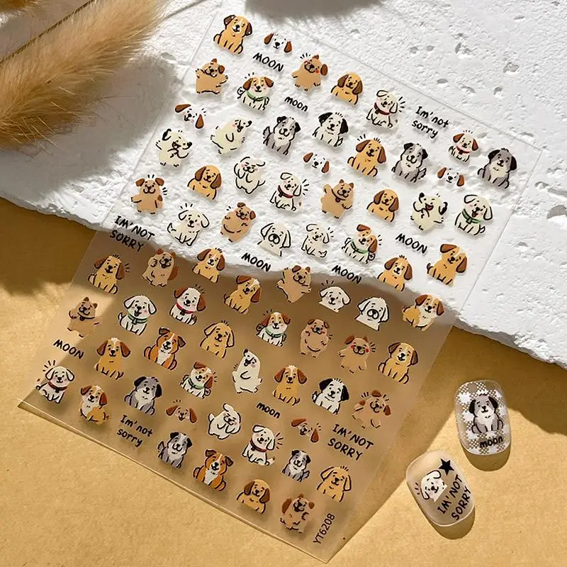 

Lovely Dog Cat Animal Bunny Soft Embossed Relief Self Adhesive Nail Art Stickers Cute Pretty Puppy And Kitty Manicure Decals