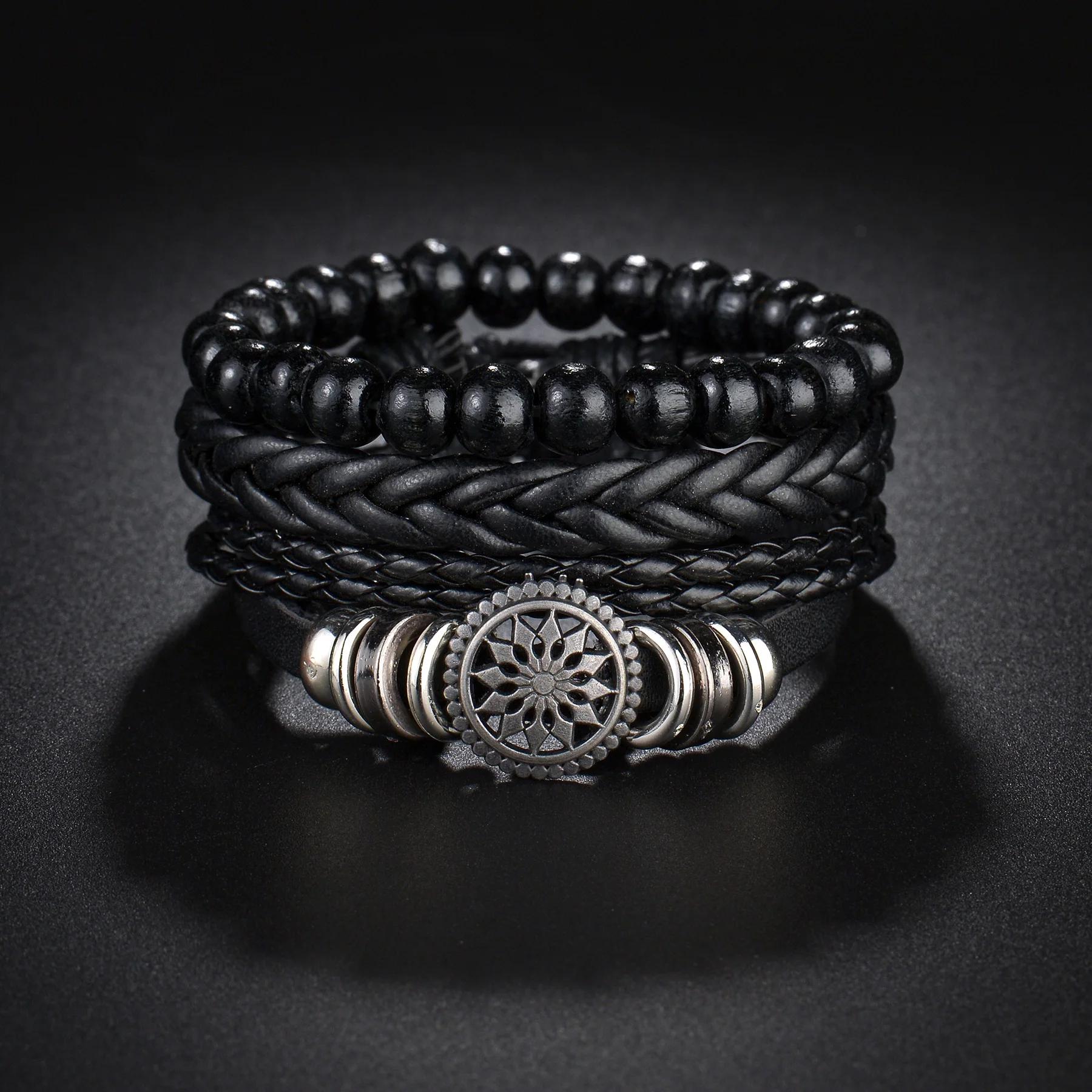 MeMolissa New Fashion Braided Wrap Leather Bracelets for Men High Quality Vintage Charm Wood Beads Ethnic Tribal Wristbands