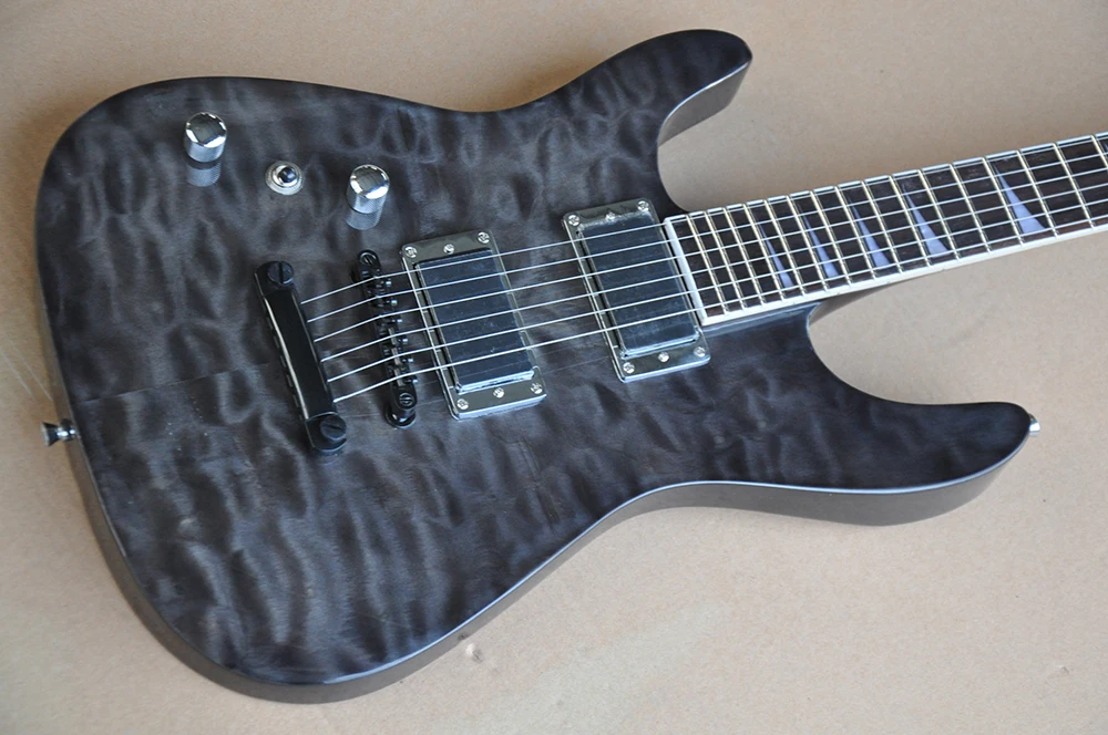 Left Hand 6 Strings Black J Electric Guitar with Quilted Maple Veneer,Rosewood Fretboard,24 Frets