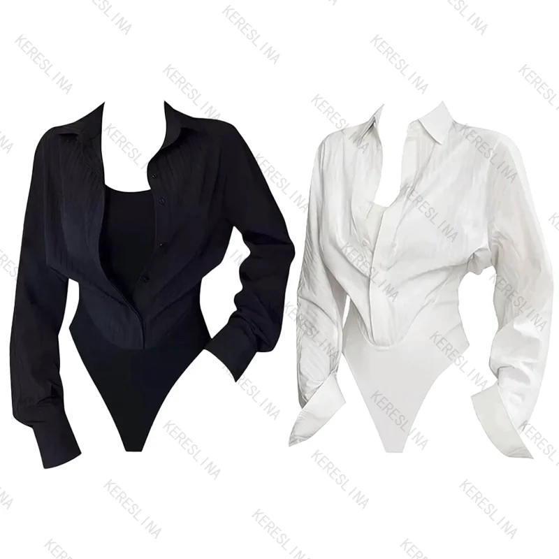 

Trendy and sexy spicy girl shirt jumpsuit, European and American fashion high street slim fit comfortable versatile jumpsuit emo