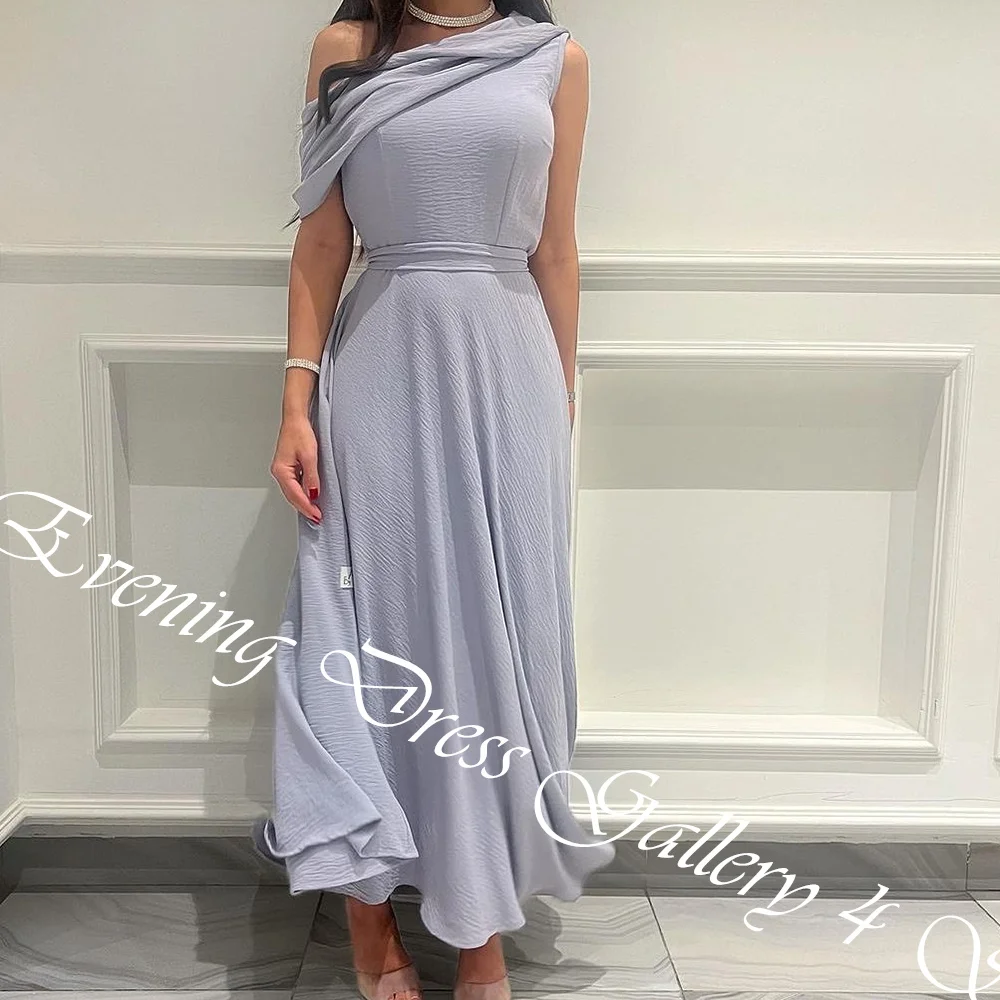 Customized Temperament Draped Boat Neck Ankle Length A-Line Evening Dress High Quality Chiffon Off The Shoulder платье вечернее