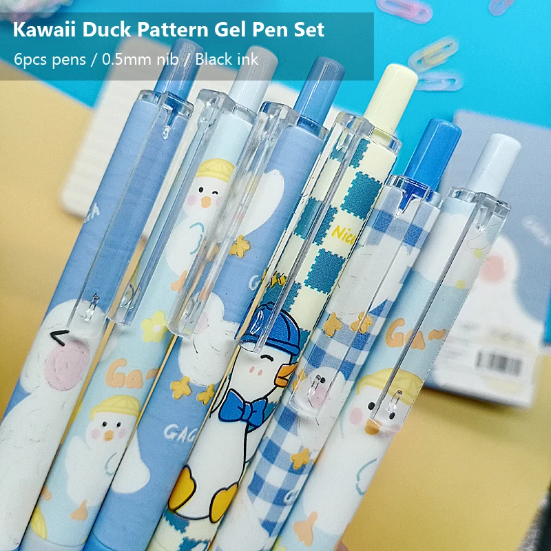 6pcs Cute Duck Gel Pen Japanese Kawaii Stationery Aesthetic Stationery Office Accessories Pen Set School Supplies Ballpoint Pen