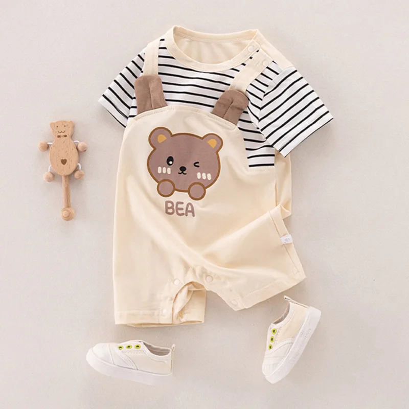 Summer Baby Onesie Casual Versatile Binaural Bear Short Sleeve Refreshing Breathable Go Out Romper Baby Climbing Suit