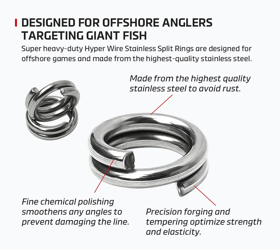 NOEBY Ultra Heavy Wire Power Edelstahl-Splitringe # 7 # 8 # 9 # 10 Offshore Big Game Bluefin Tuna GT Angelgerät mit geteilten Ringen – Detail 2