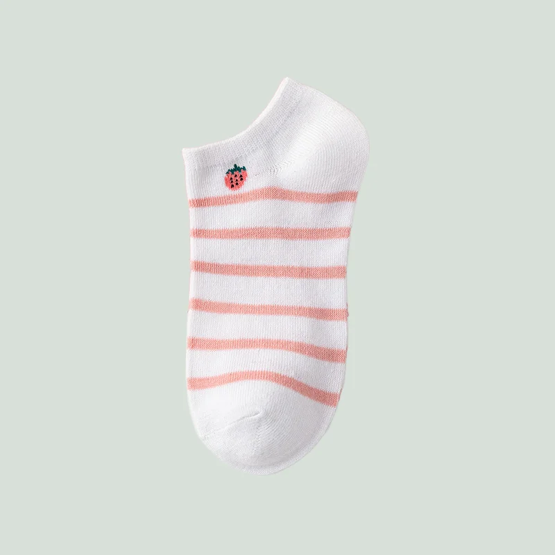 5/10 Pairs 2024 New Women's Thin Cotton Socks Pink Strawberry Checkered Women Socks Fashion New Shallow Mouth Women's Boat Socks