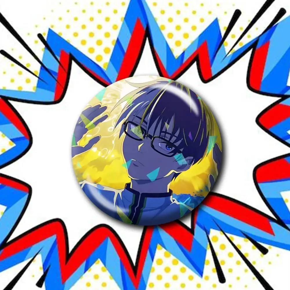 Oogami Juuzou Anime Kill Blue Customizable Round Brooch Pins, Personalized Badges With Broken Glass Design Fashion Accessory