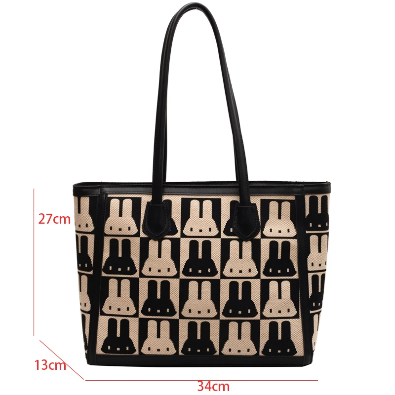 High Capacity Canvas Shopping Bags Simple Women\'s Bag Cute Rabbit Cartoon Printing Shoulder Bag Female Shopper Top Handle Tote