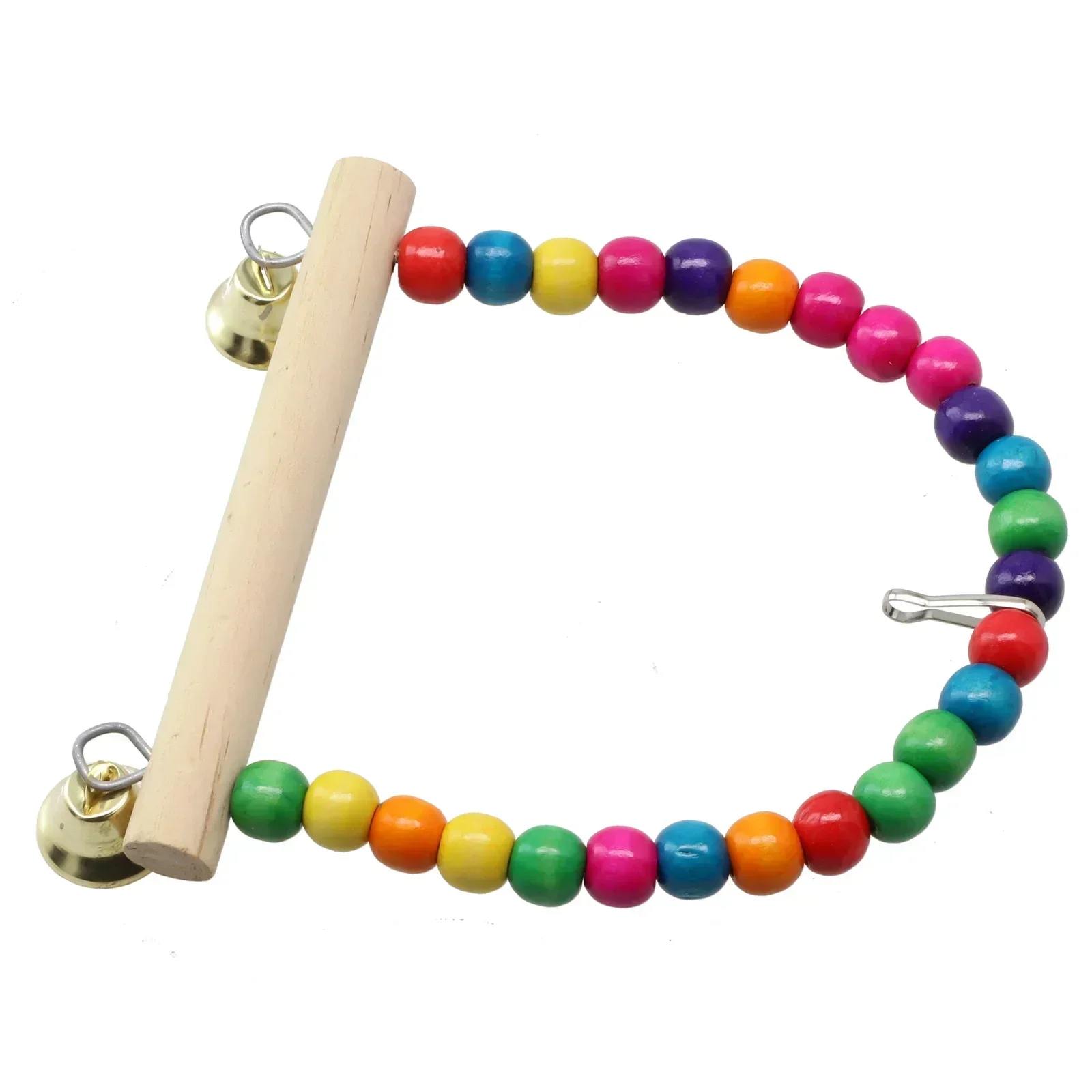 Natural Wooden Parrots Swing Toy Birds Perch Hanging Swings Cage With Colorful Beads Bells Toys Bird Supplies Drop Ship