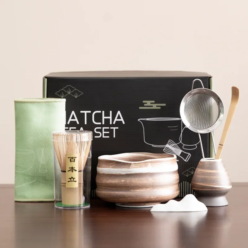 5/7pcs ​Japanese Rustic Stoneware Matcha Set Traditional Ceramic Chawan Bowl Bamboo Chasen Whisk Complete Tea Ceremony Tool