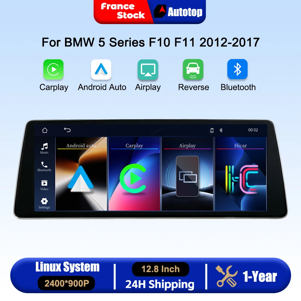 AUTOTOP 12.8 Inch 2400*900P Wireless CarPlay Android Auto Car Radio For BMW 5 Series F10 F11 CIC/NBT System 2012-2017 Multimedia Video Player Touch Screen With Airplay Autolink Mirror Link WiFi Bluetooth GPS Navigation