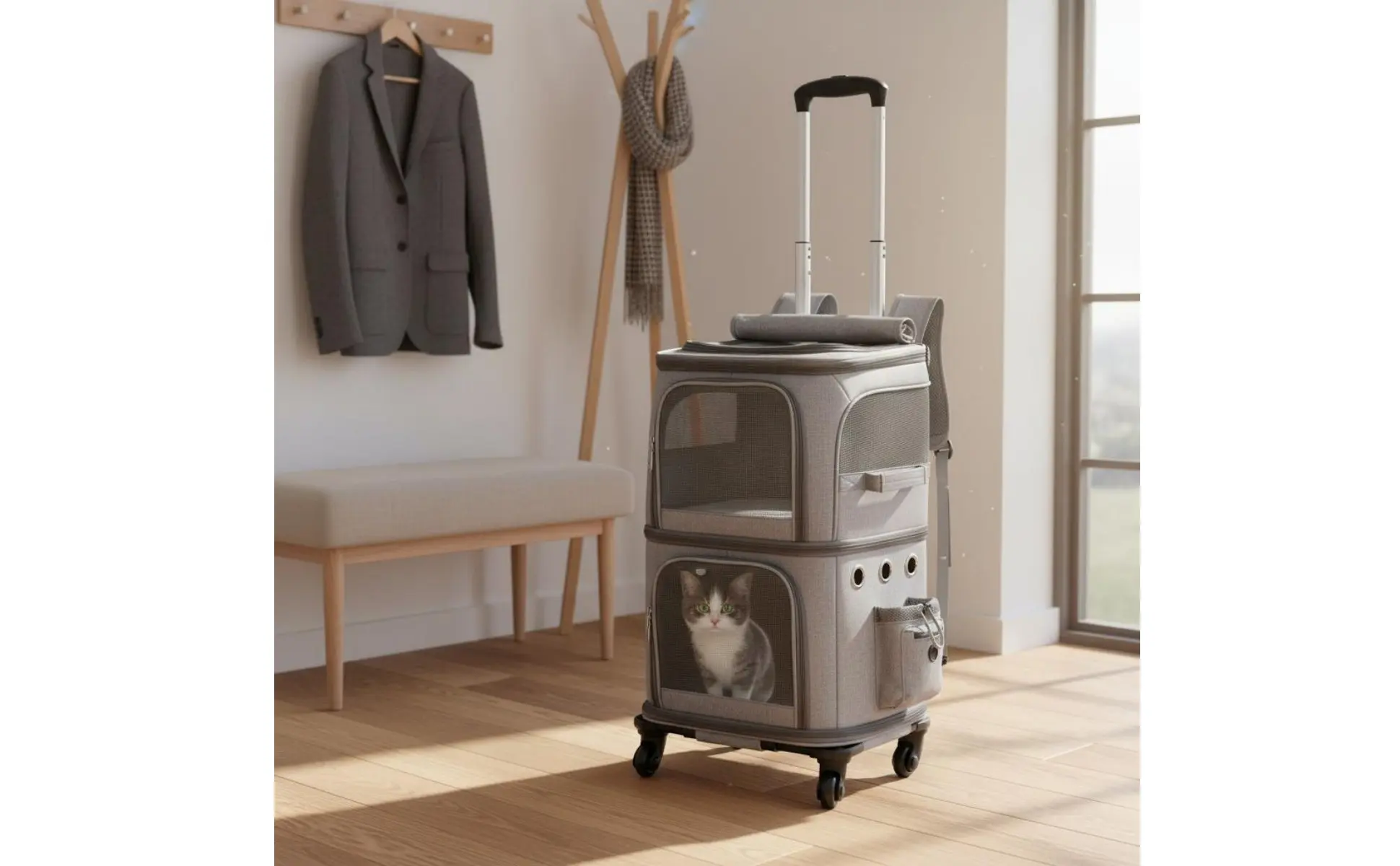 Double-Deck Pet Carrier Breathable Pet Trolley Bag Feline Travel Carrier Side Pockets Dog Travel Bag Scratch-Resistant Double-Deck Pet Carrier Breathable Pet Trolley Bag Feline Travel Carrier Side Pockets Dog Travel Bag Scratch-Resistant