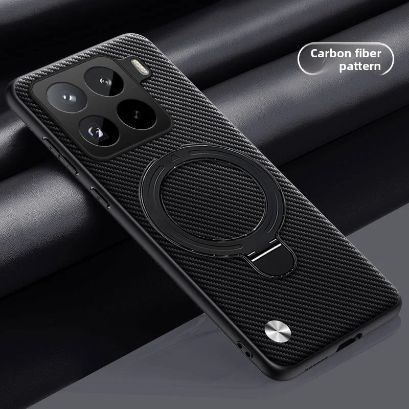 Fashionable Carbon Fiber Texture PU Leather Phone Case for Xiaomi 17T 17TPro 15T 15TPro 14T Pro Annular Magnetic Support Shell