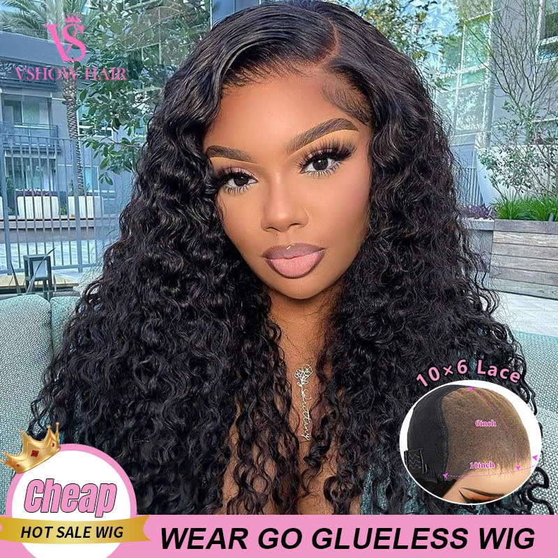 

VSHOW Bleached Knots Wear Go Wig Water Wave Hair 10x6 Glueless Swiss Transparent HD Lace Human Hair Wigs