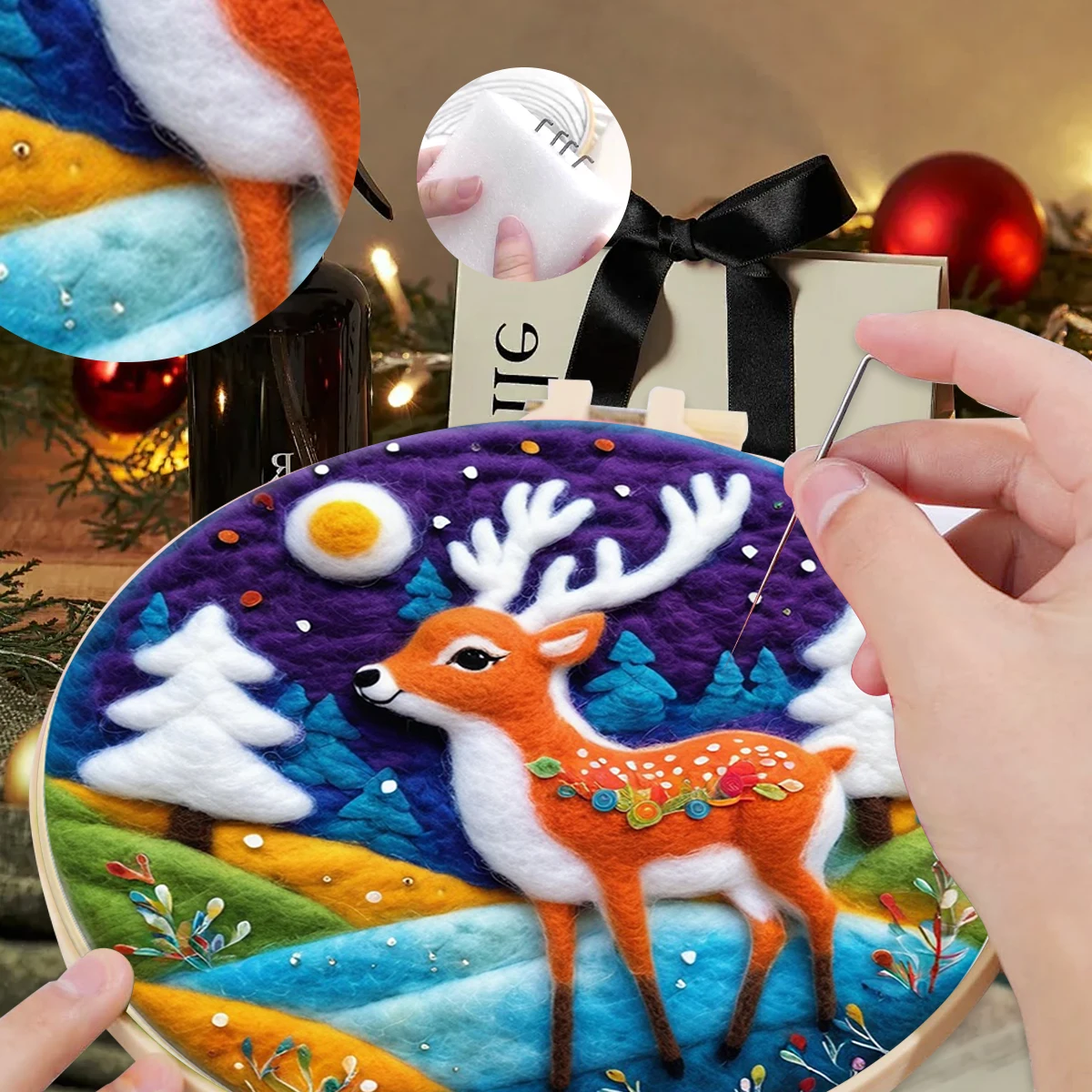 

SDOYUNO Wool Felt Painting Deer animal Christmas gift Diy Craft Supplies Handmade Craft Supplies Handicraft Felt Set Wall Decor