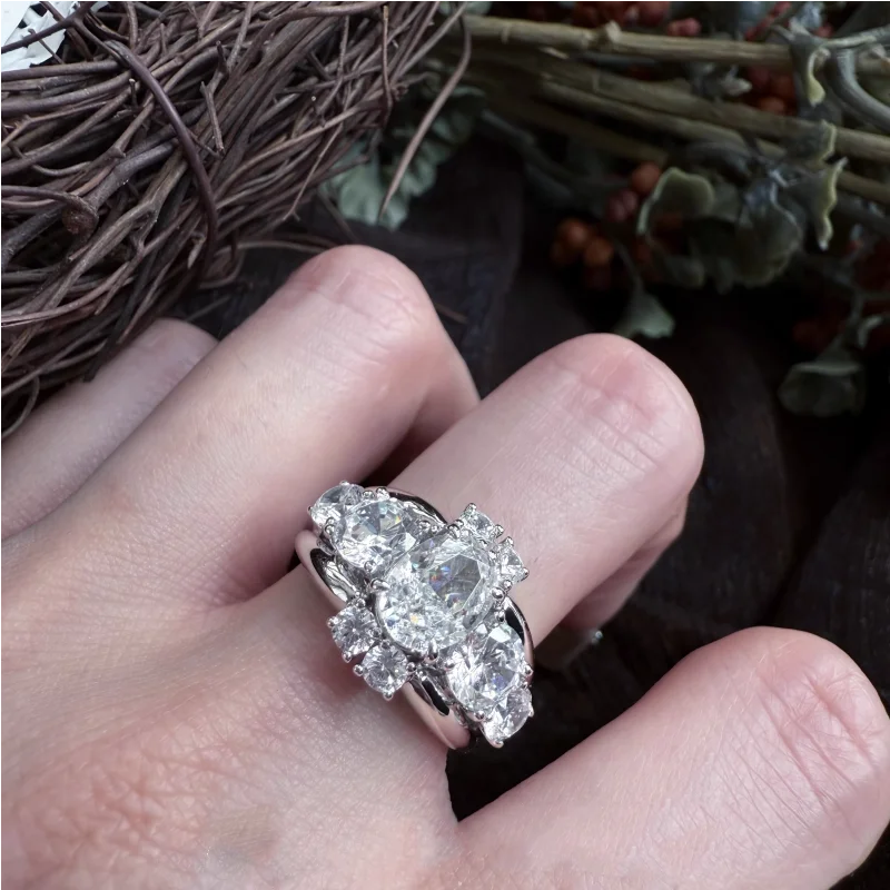 

BELLUX легкие роскошные ювелирные изделия S925 посеребренное K золото три овальных блестящих бриллиантов кольцо модное обручальное кольцо