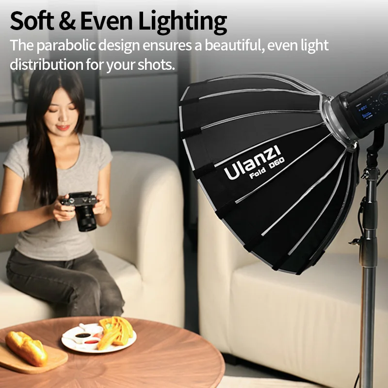 Ulanzi 60cm Foldable Deep Parabolic Softbox Quick Release Diffuser Honeycomb Grid Softbox for Ulanzi V-Mount/40W Light for Godox