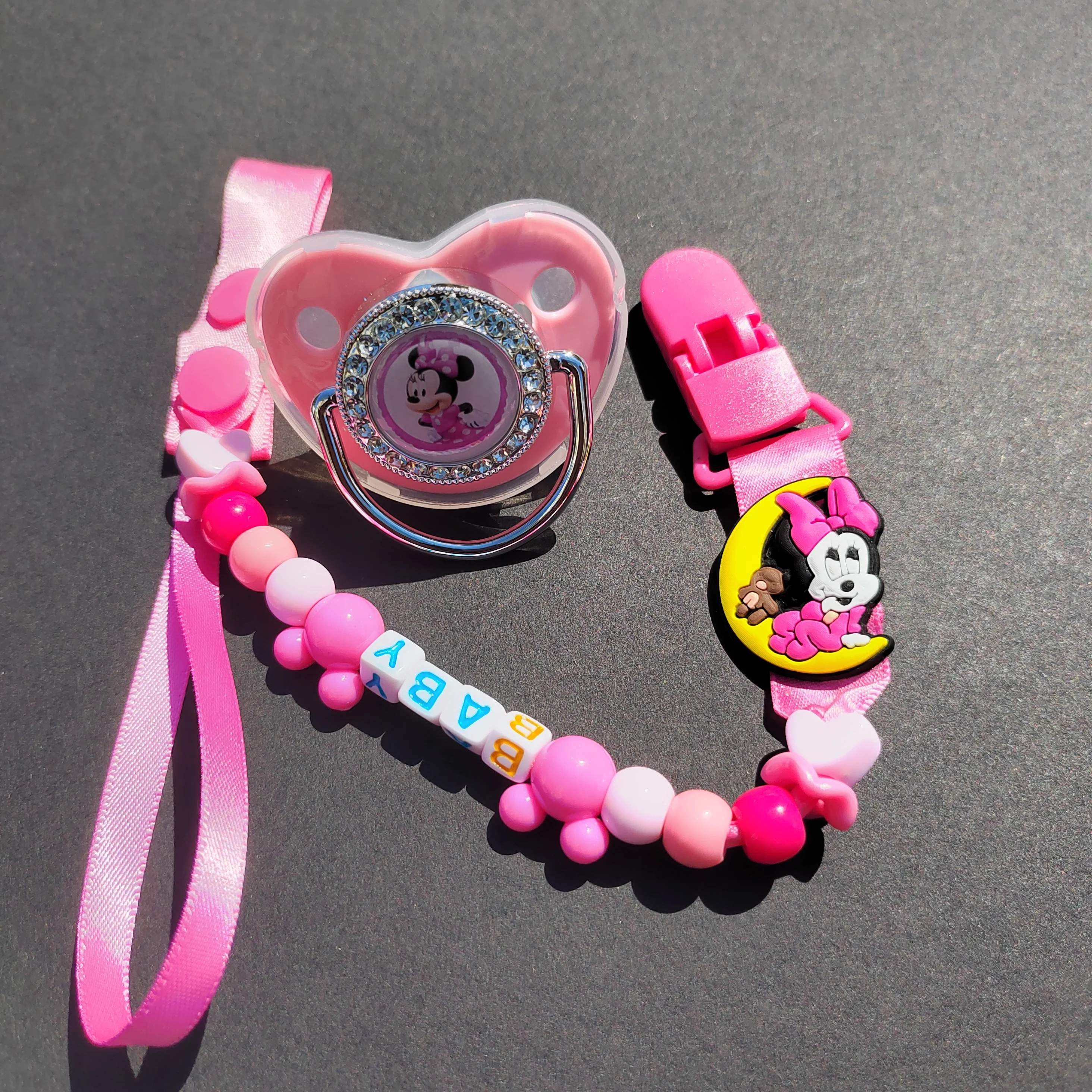 2023 Luxury Minnie Mouse Pacifier Clip Chain Baby shower Gift Silicone newborn dummy BPA-free Toddler tooth Zircon baby pacifier