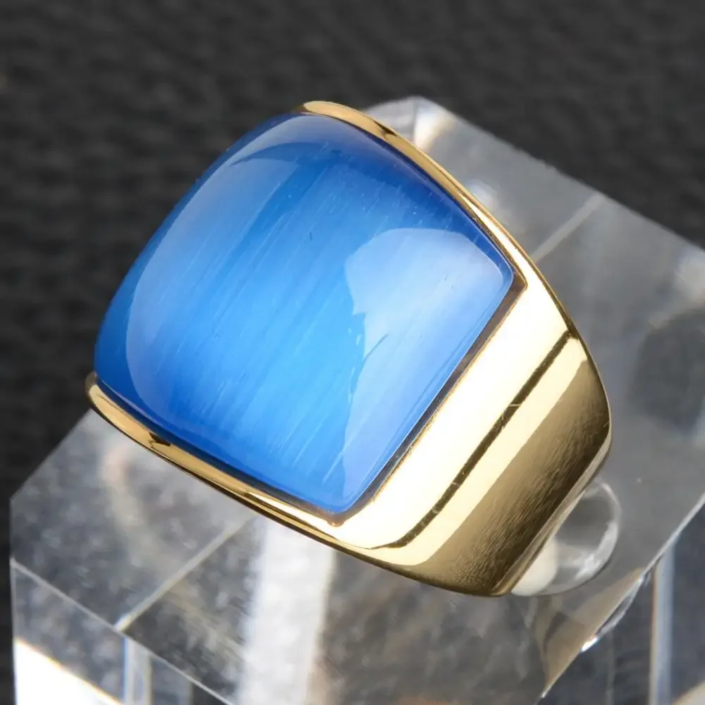 Big Multicolored Man Titanium Steel Ring with Stone Luxury Engagement Wedding Accessories High Quality Jewelry for Men Women