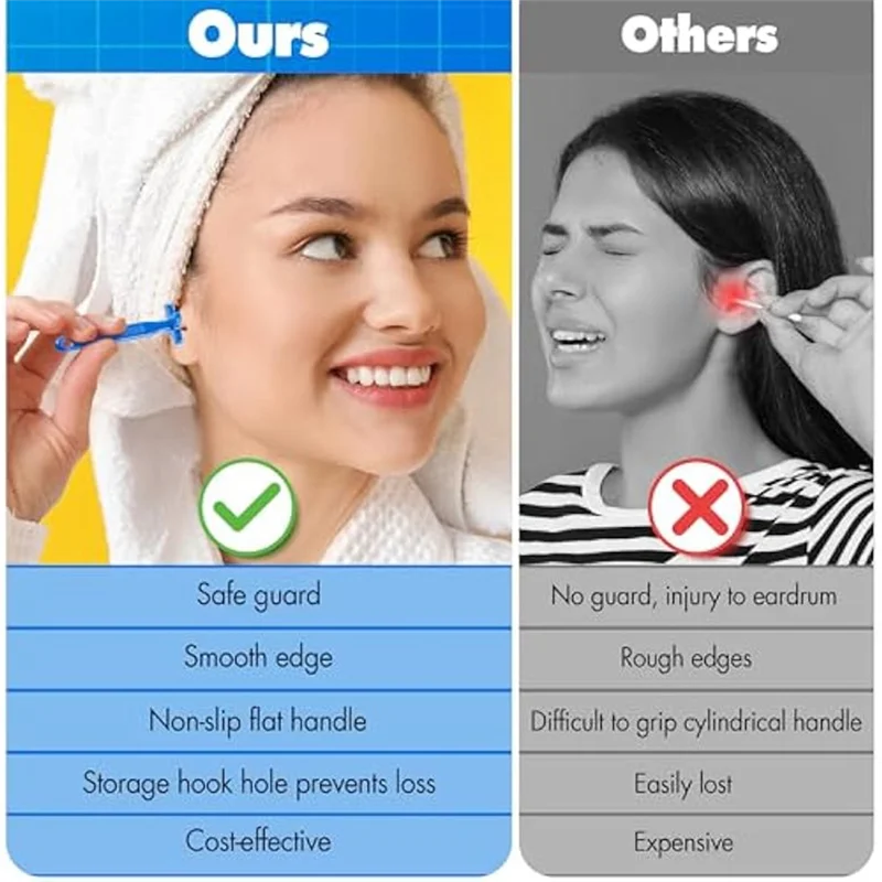 ABMO 2 Buah Alat Penghilang Kotoran Telinga dengan Pelindung Aman, Alat Pembersih Kotoran Telinga yang Dapat Digunakan Kembali, Pembersih Penghilang Kotoran Telinga