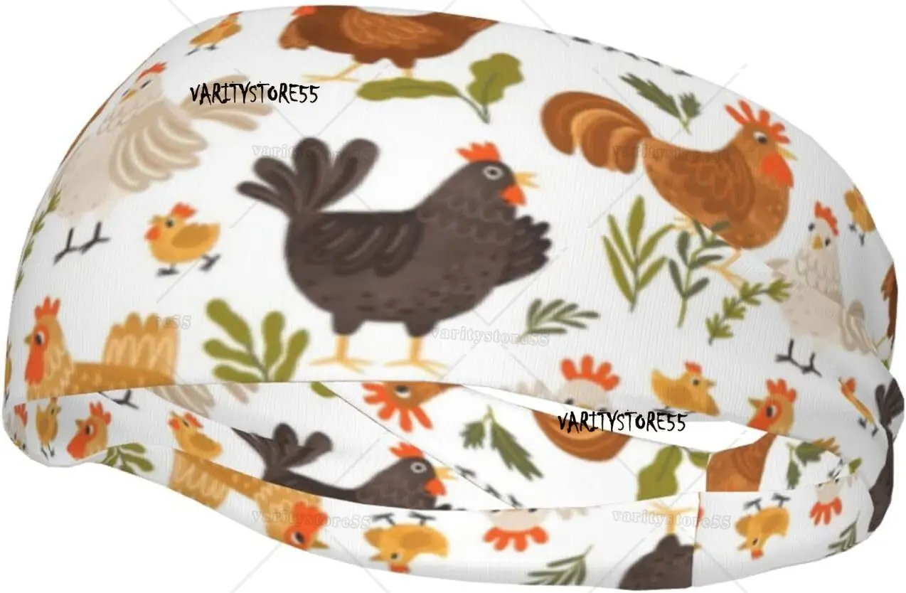 

Moisture Wicking Sport Headbands for Running Yoga Fitness Cute Roosters Chickens Stretchy Hairband Fashion for Men Women