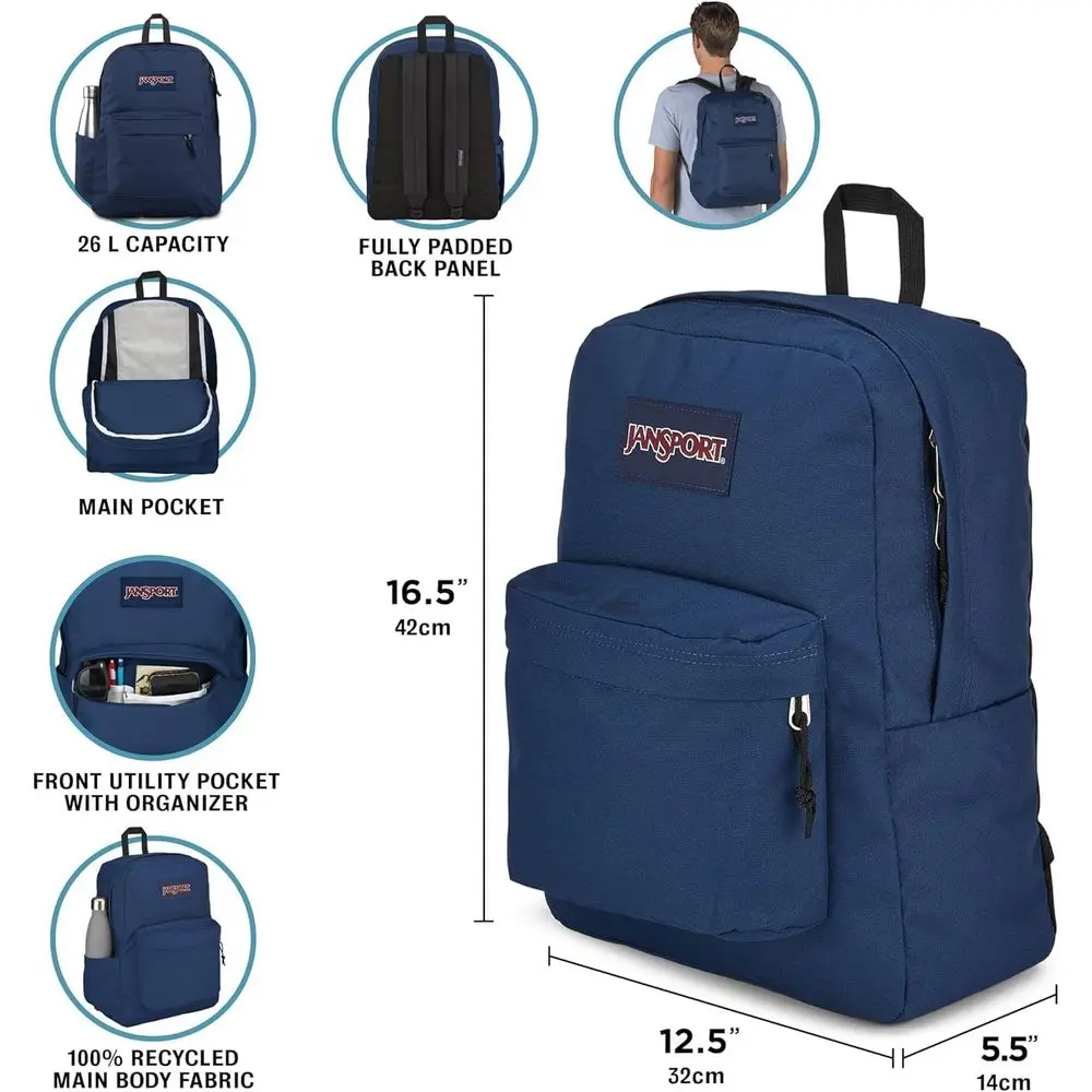 Sac à dos JanSport durable avec pochette rembourrée pour ordinateur portable, poche pour bouteille – Idéal pour le travail et les voyages en noir