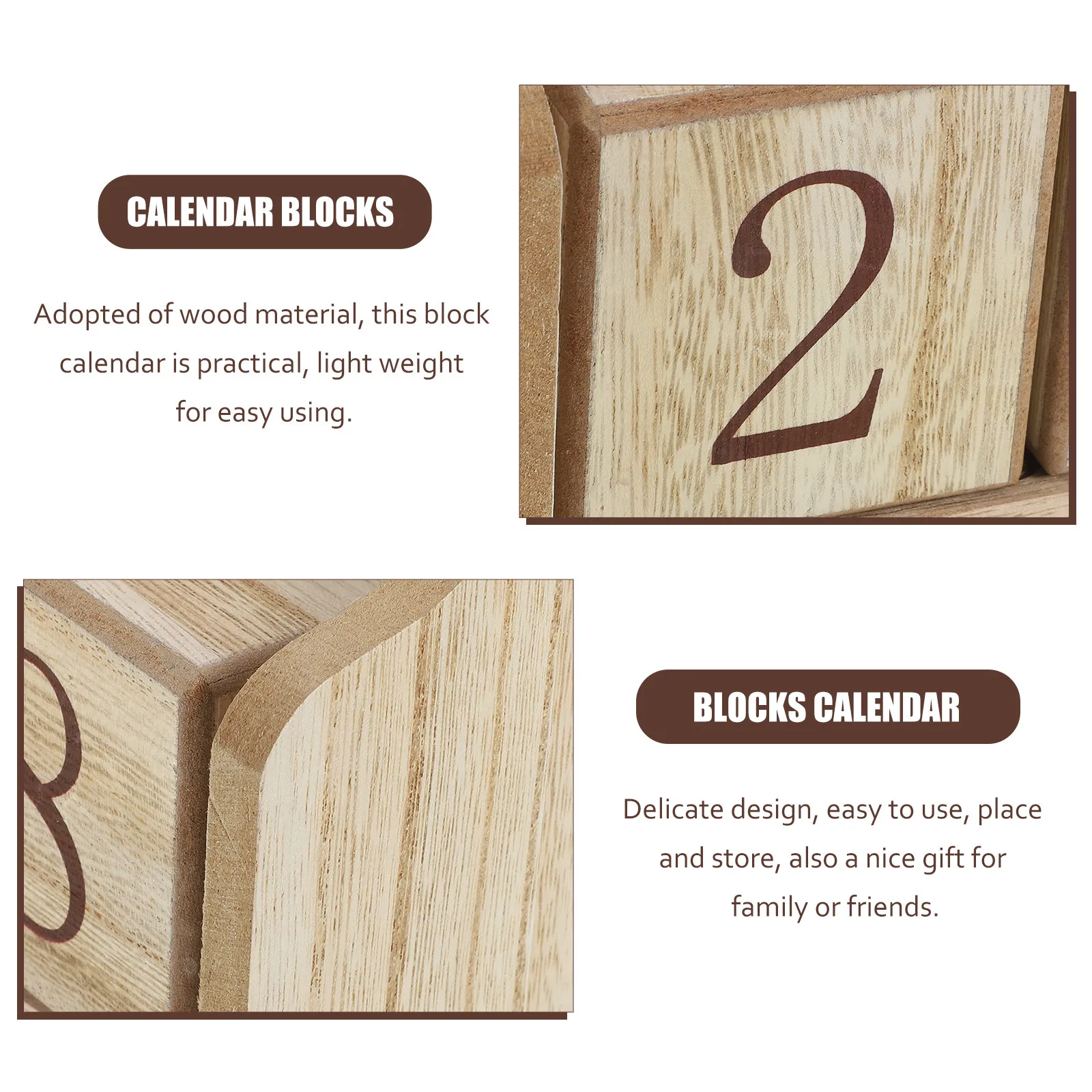 Wood Block Calendar Wooden Perpetual Date Decorative Blocks Desk Calendar Ideal for Home Office Wooden Perpetual Date