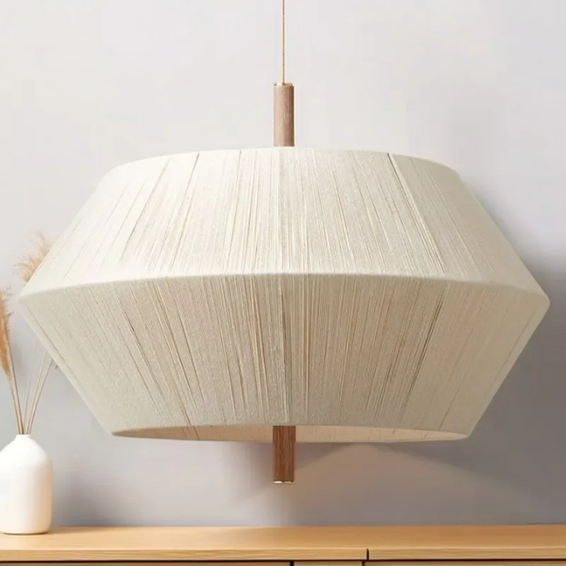 Medieval solid wood bedroom woven chandelier cotton thread homestay living room lamp retro hemp rope restaurant lamp