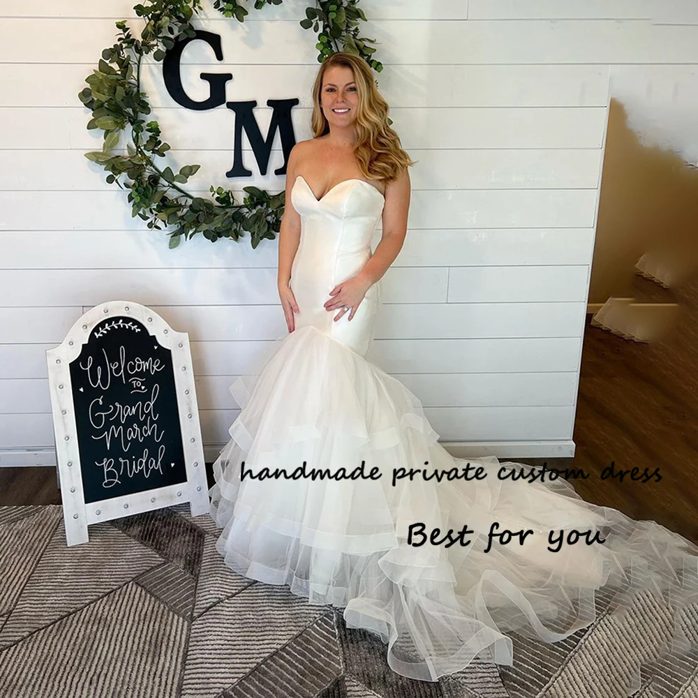 

Ivory Mermaid Wedding Dresses for Bride Sweetheart Satin Organza Bodycon Long Bridal Gown with Train Simple Civil Wedding Gowns