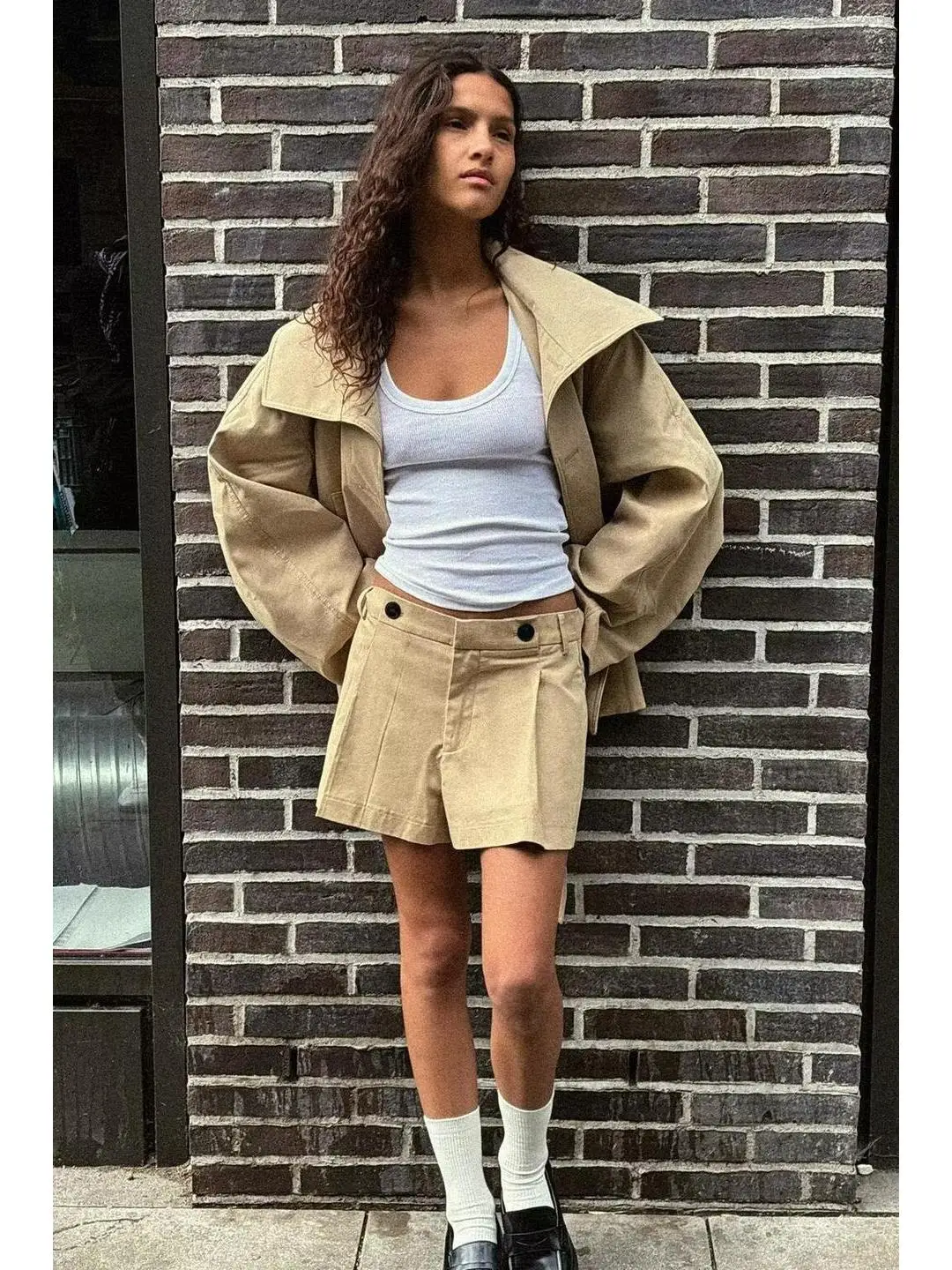 

Street Sle Long Sve Windbreaker Coat Middle Length Stand Collar Knot Waist Belt Work Warehouse ip Autumn