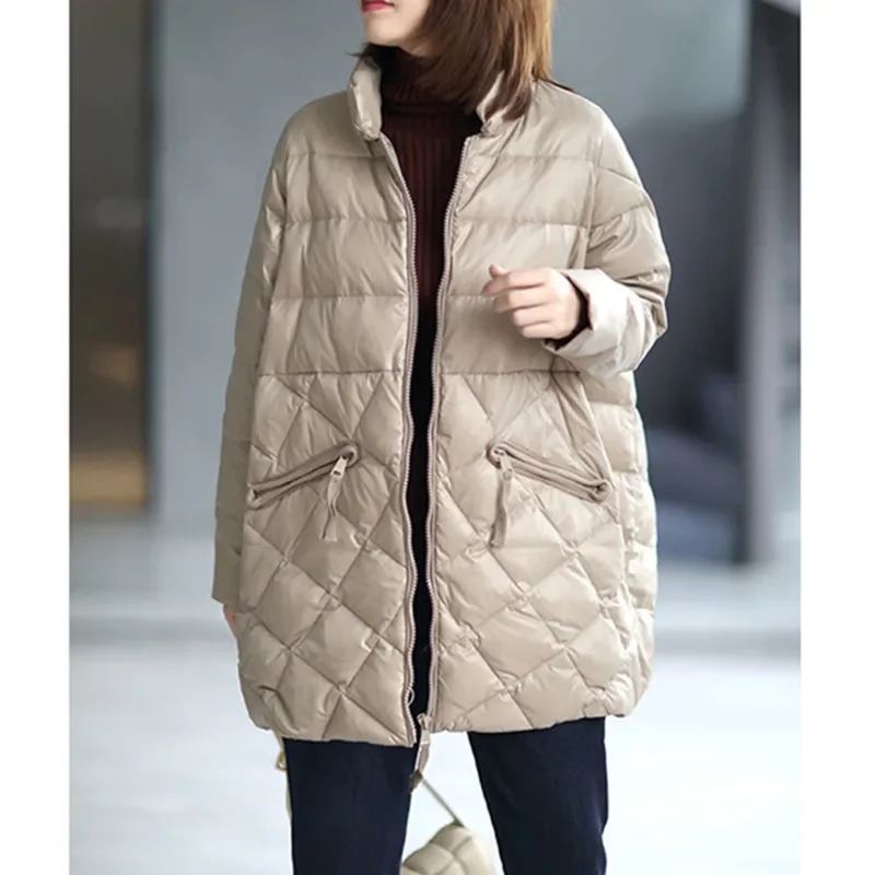 Women 2023 New Fashion Zipper Loose Padded Jacket Coat Vintage Long Sleeve Tops Pockets Solid Cotton Clothes Outerwear Female