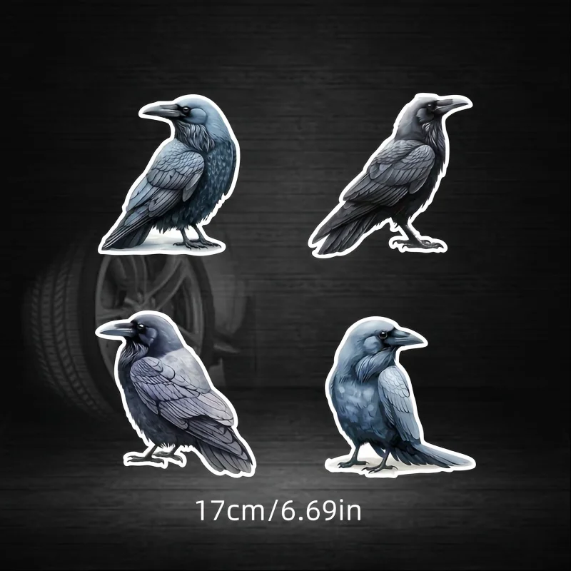 4 In 1 Gothic Crow 2D Flat Waterproof Vinyl Stickers Scratch Resistant Decals For Car Motorcycle Helmet Bumper Body Decor