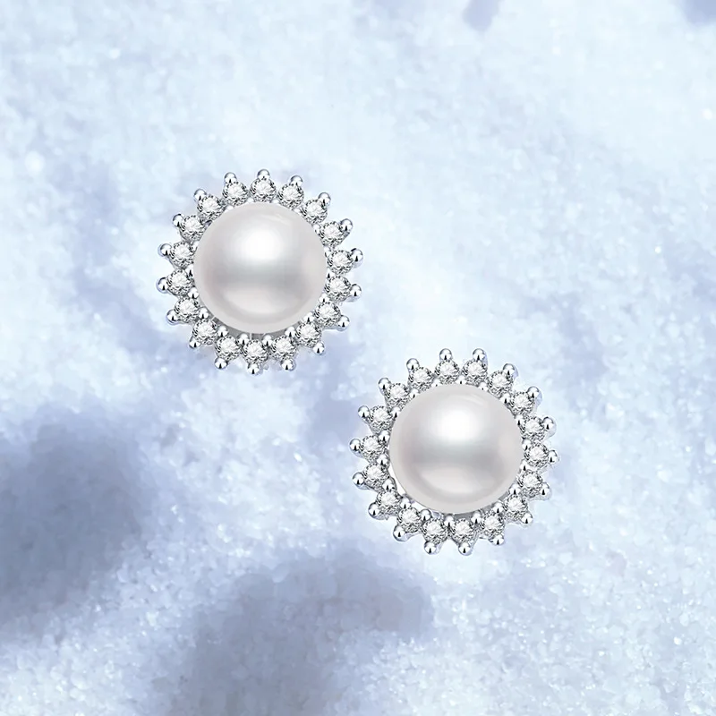 

Platinum PT950 18K Gold Earrings with Natural Freshwater Pearl Temperament, Classic Round Bead Earrings, Light Luxury Earrings