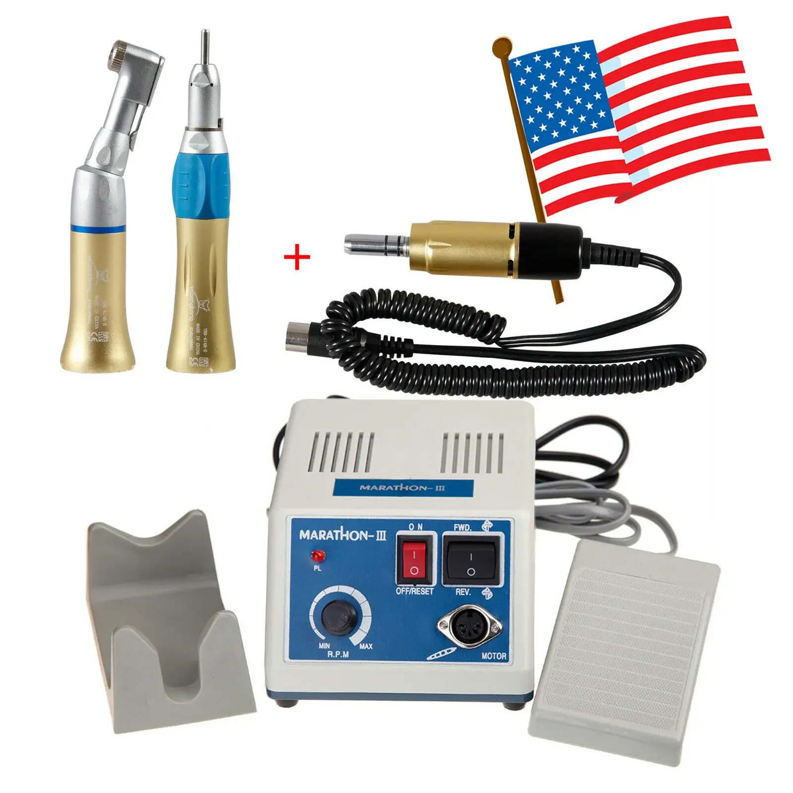 Dental Lab Marathon Electric Micro Motor 35K rpm /NSK Style Straight Contra Angle Handpiece Gold Color