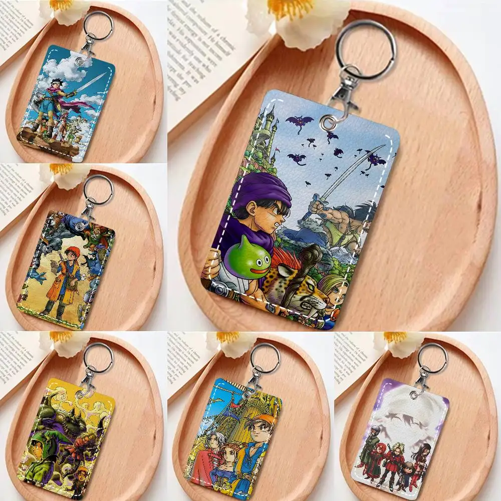 1pc Classic Anime D-Dragon Quest Card Case Keychain Access Card Bag Key Tag Ring Leather Card Holder Key Ring Access