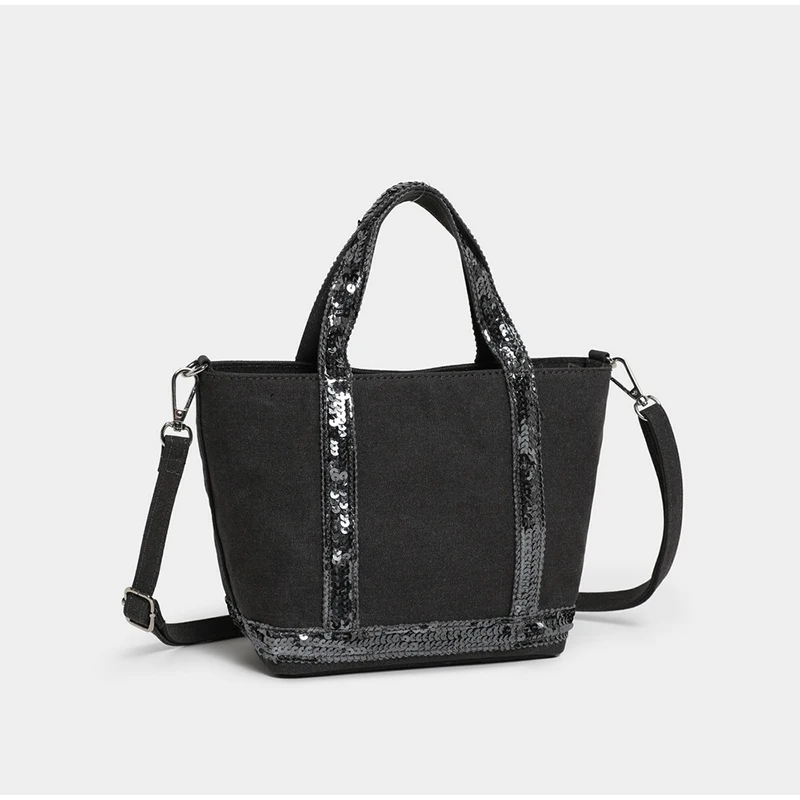 

Fashion Brand Sequined Small Square Bag Simple Retro Fashion Handbag Commute Travel Unisex Zipper Shoulder Messenger Canvas Bag