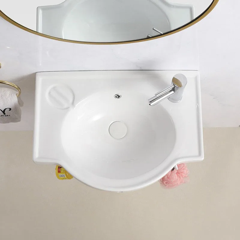 

Ceramic Wash Basin for Small Apartments, Single Sink Bathroom Vanity with Wall-Mounted Balcony Sink