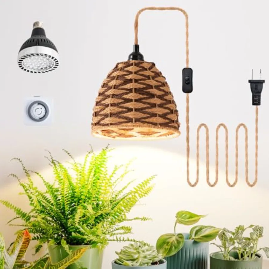 

Hanging Indoor Plant Pendant Light 30W Full Spectrum Growth Light with Timer 15FT Power Cord 4000K White LED Plant Lights for G