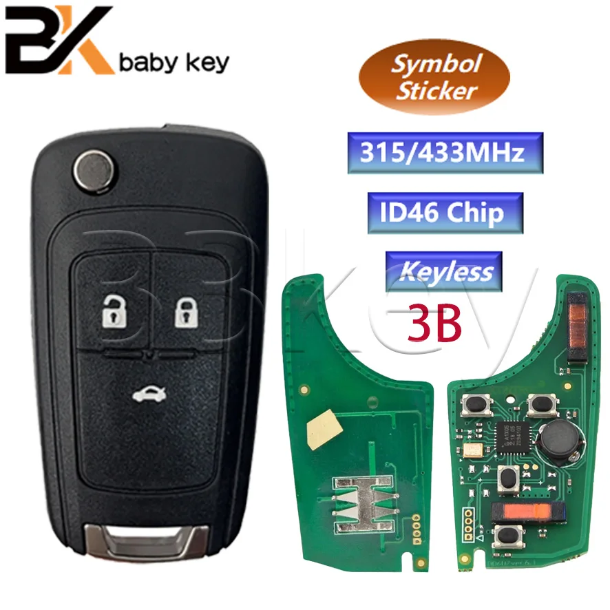 

BB ключ для Chevrolet Cruze Sonic, Malibu, Impala, Equinox, Camaro, Orlando, Opel, Vauxhall, чип 315 МГц, ID46, 3 кнопки, без ключа