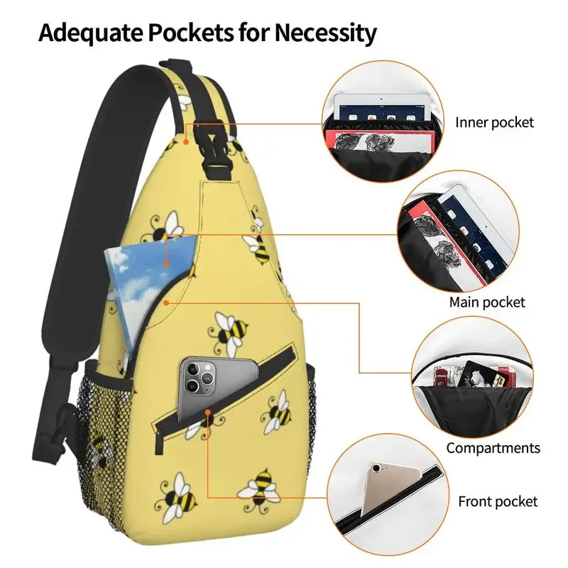 Cute Bee Fly Sling Chest Bag Custom Honeybee Crossbody Shoulder Backpack for Men Traveling Daypack