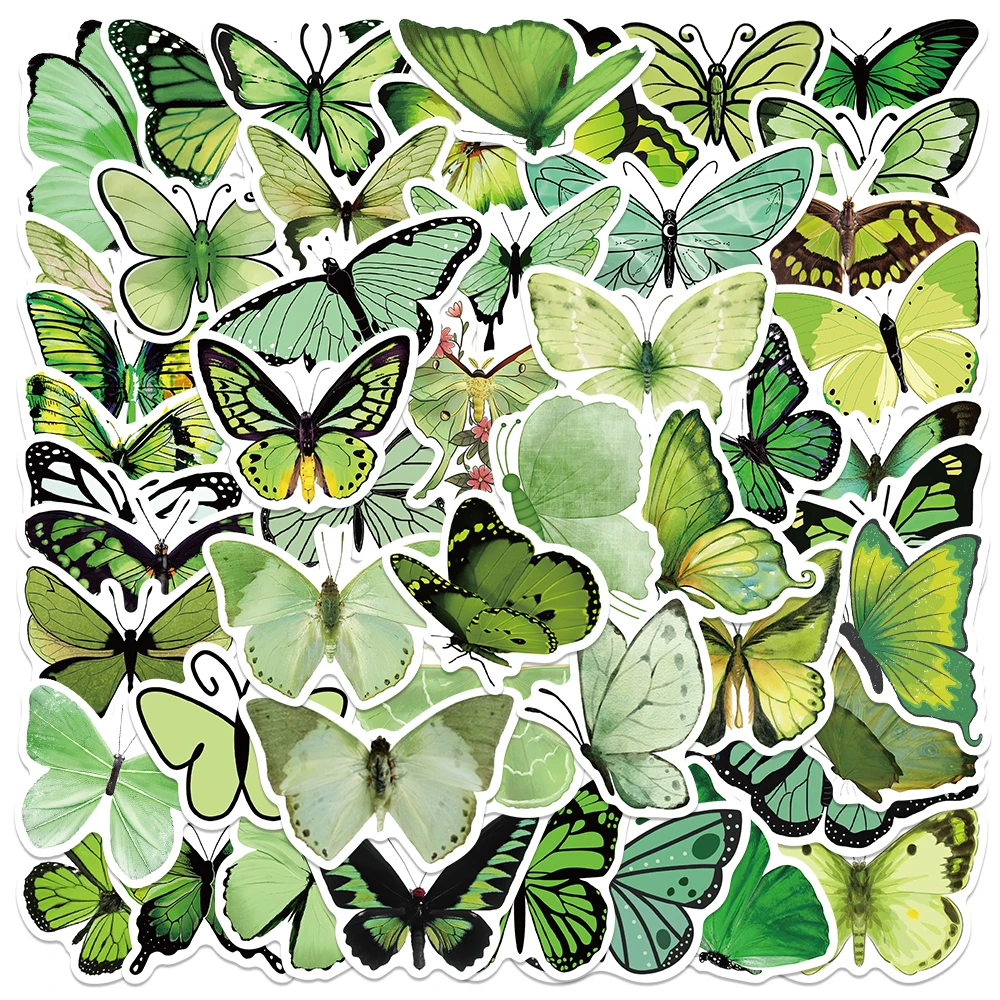 

50pcs Green Butterfly Stickers Decals For Phone Laptop Skateboard Suitcase Guitar Cartoon Graffiti Stickers Children Toy Gifts