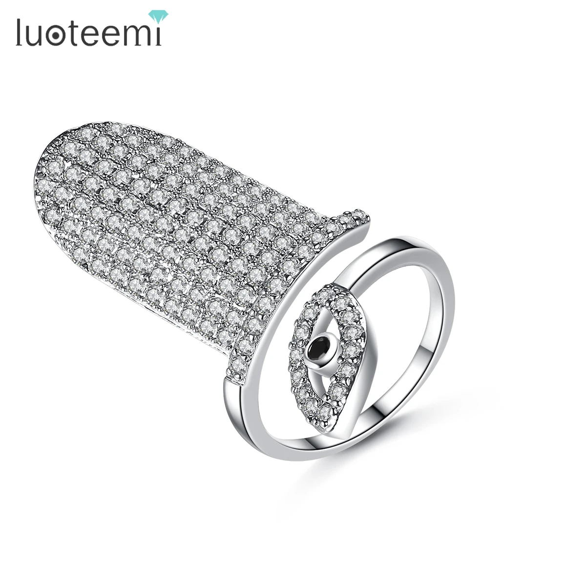 LUOTEEMI Micro Tiny Cubic Zirconia Pave Punk Style Eye Shape Finger Nail Rings For Women Jewelry Party