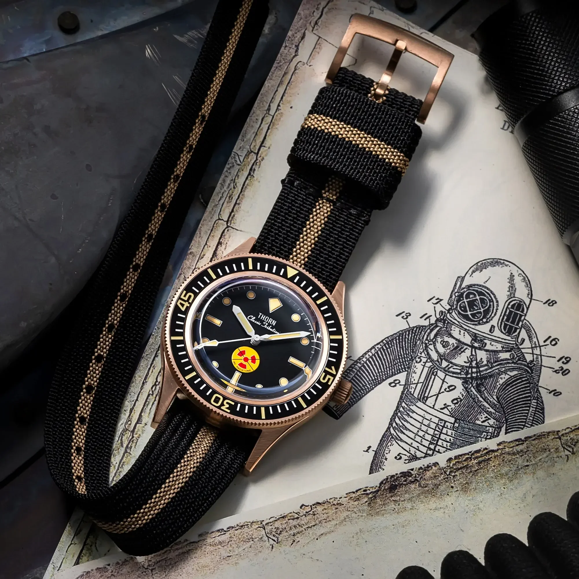 THORN Non-Radiation Vintage 50-Fathoms Tin bronze CUSN8 Diving Watch NH35A Movement Mutomatic Mechanical Sapphire Crystal 200M