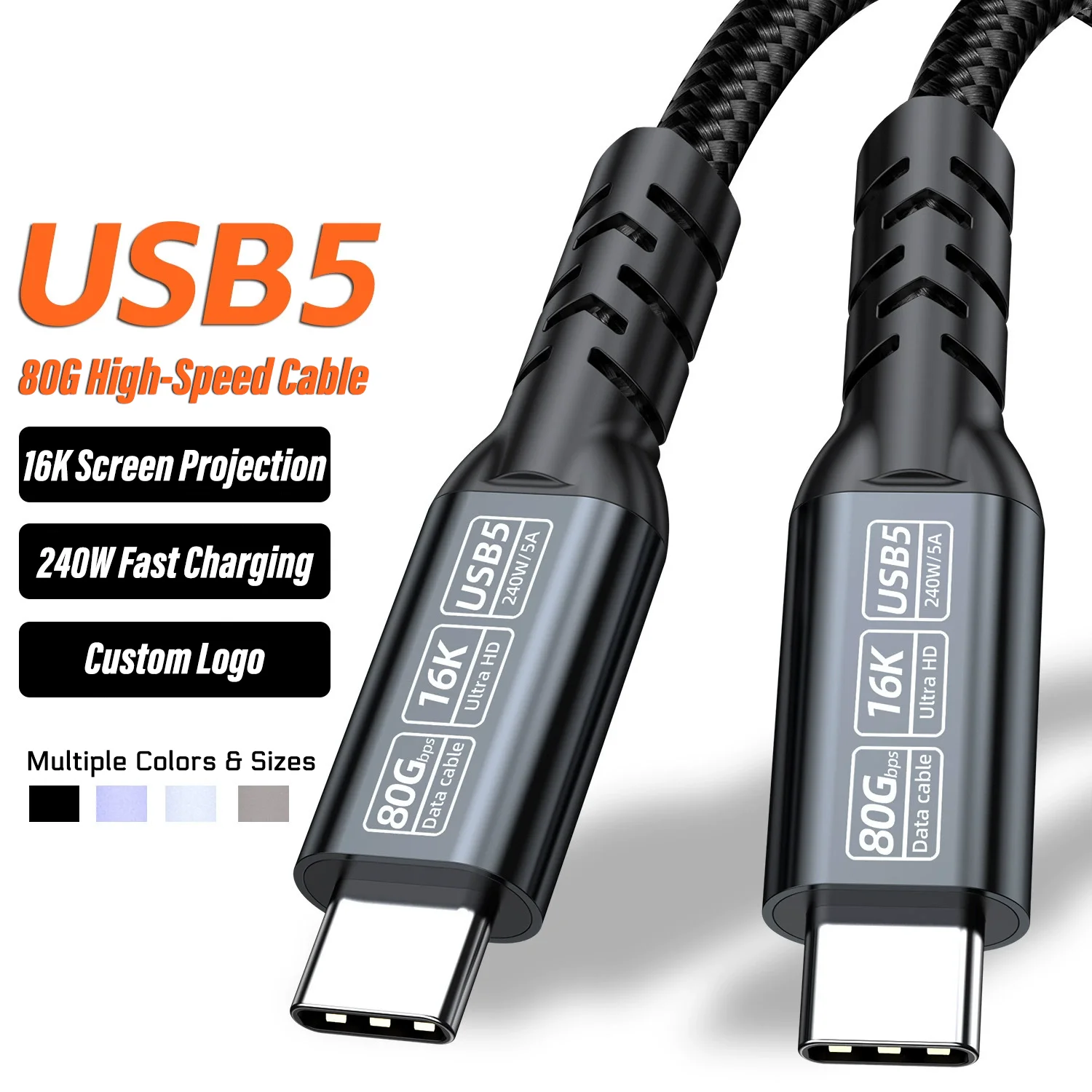 

PD240W 8K USB 5 4 Thunderbolt 5/4/3 Cable 40Gbps Type C TO USB-C Cable Fast Charging Cable for Macbook iPad to Monitor Laptop