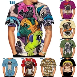 Men's Cool Pug Dog Pattern 3D Printed T-Shirt Short-sleeved Fashionable Casual Fun T Shirts Tops Animal Dog T-Shirt